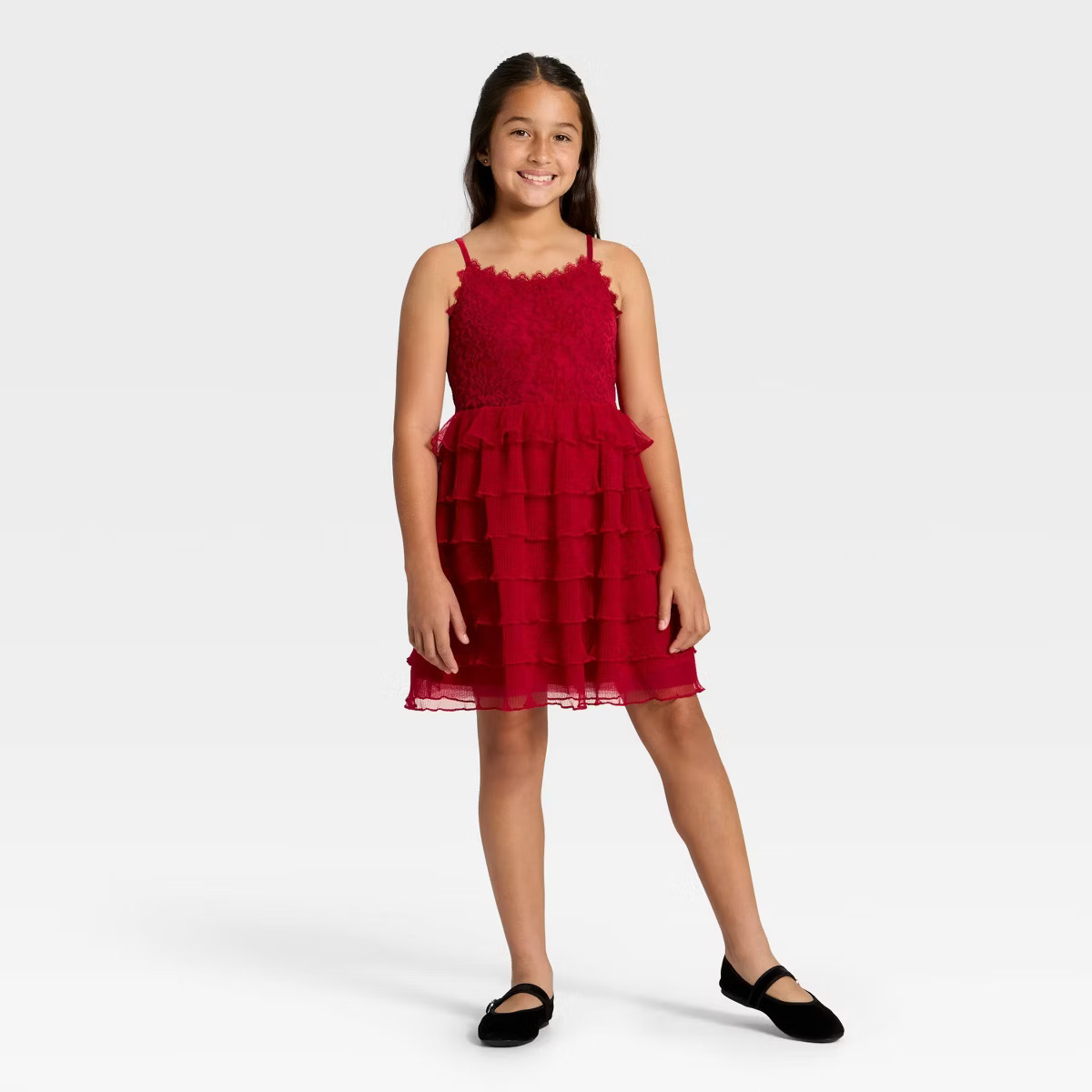 Girls' Tiered Lace Dress - Cat & Jack™ Dark Red | Target