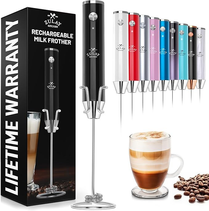 Zulay Kitchen Lux Rechargeable Milk Frother Handheld - Powerful 2-Speed Motor, Fully Waterproof, ... | Amazon (US)