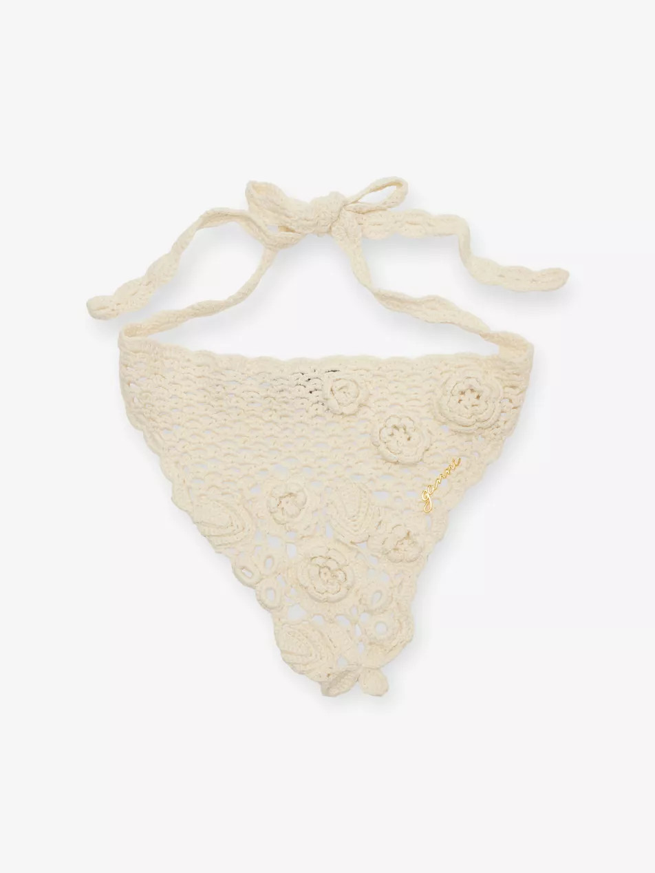 GANNI Logo Cotton Crochet Scarf | Selfridges