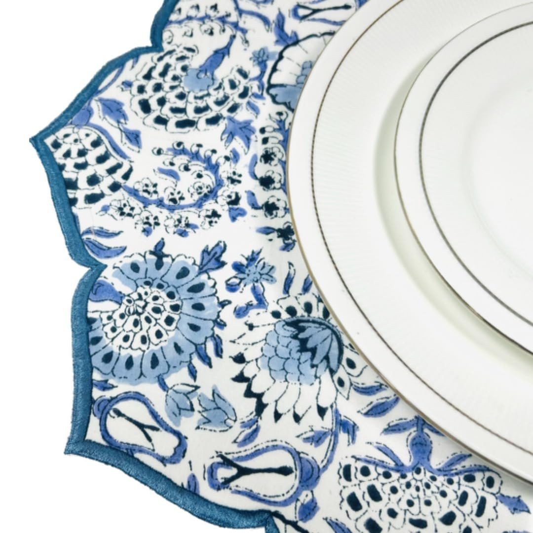 CPC Scalloped Table Placemats Set of 4 100% Cotton Hand Block Printed Flower Shaped-Dinner, Buffe... | Amazon (US)