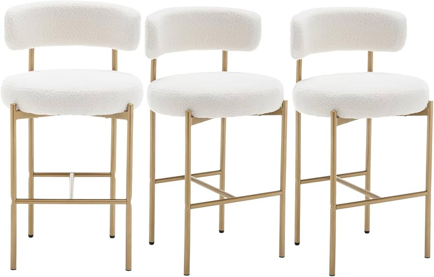 Amazon.com: Canxkun Gold Boucle Bar Stools Set of 3, 26" Modern Counter Stools with Backs, White Upholstered Barstools for Kitchen Island, Pub, Cafe : Home & Kitchen | Amazon (US)