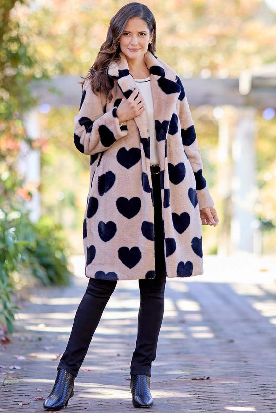 Heart Print Faux Fur Jacket | Cato Fashions