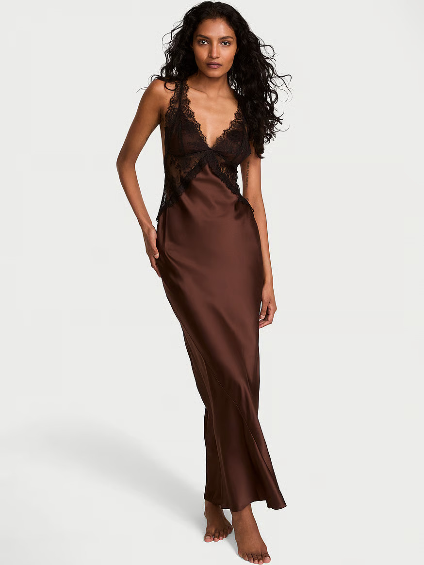 Buy Satin Rose Lace Long Slip Dress, Ganache - Order Slips online - Victoria's Secret US | Victoria's Secret (US / CA )