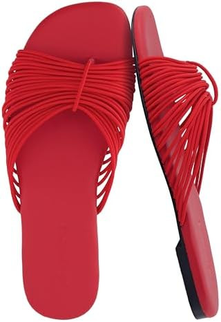 CUSHIONAIRE Lanky Strappy Sandals for Women, Trendy Multi-Strap Square Toe Flat Slide Womens Sand... | Amazon (US)