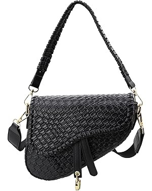 fashion women saddle shoulder bag clutch purse small crossbody satchel handbag woven imitation cr... | Amazon (US)