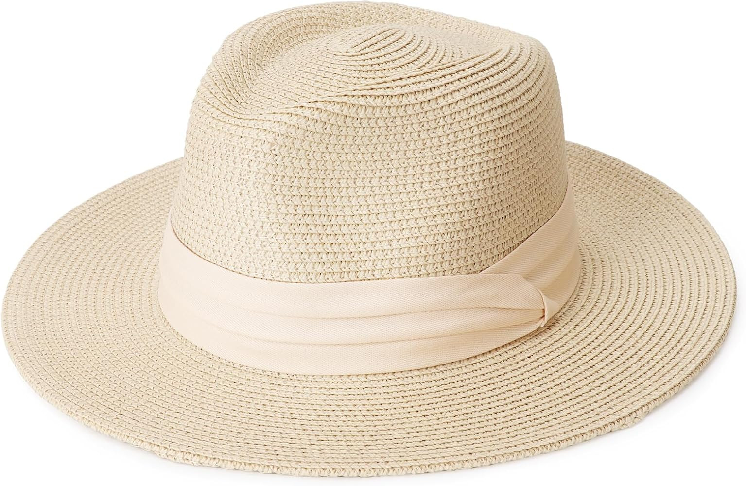 DRESHOW Women Straw Panama Hat Travel Fedora Beach Sun Hat Summer Wide Brim Straw Roll up Hat UPF... | Amazon (US)