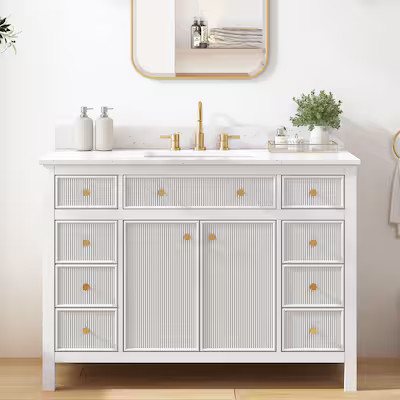 allen + roth Sandbanks 48-in White Undermount Single Sink Bathroom Vanity with White Engineered S... | Lowe's