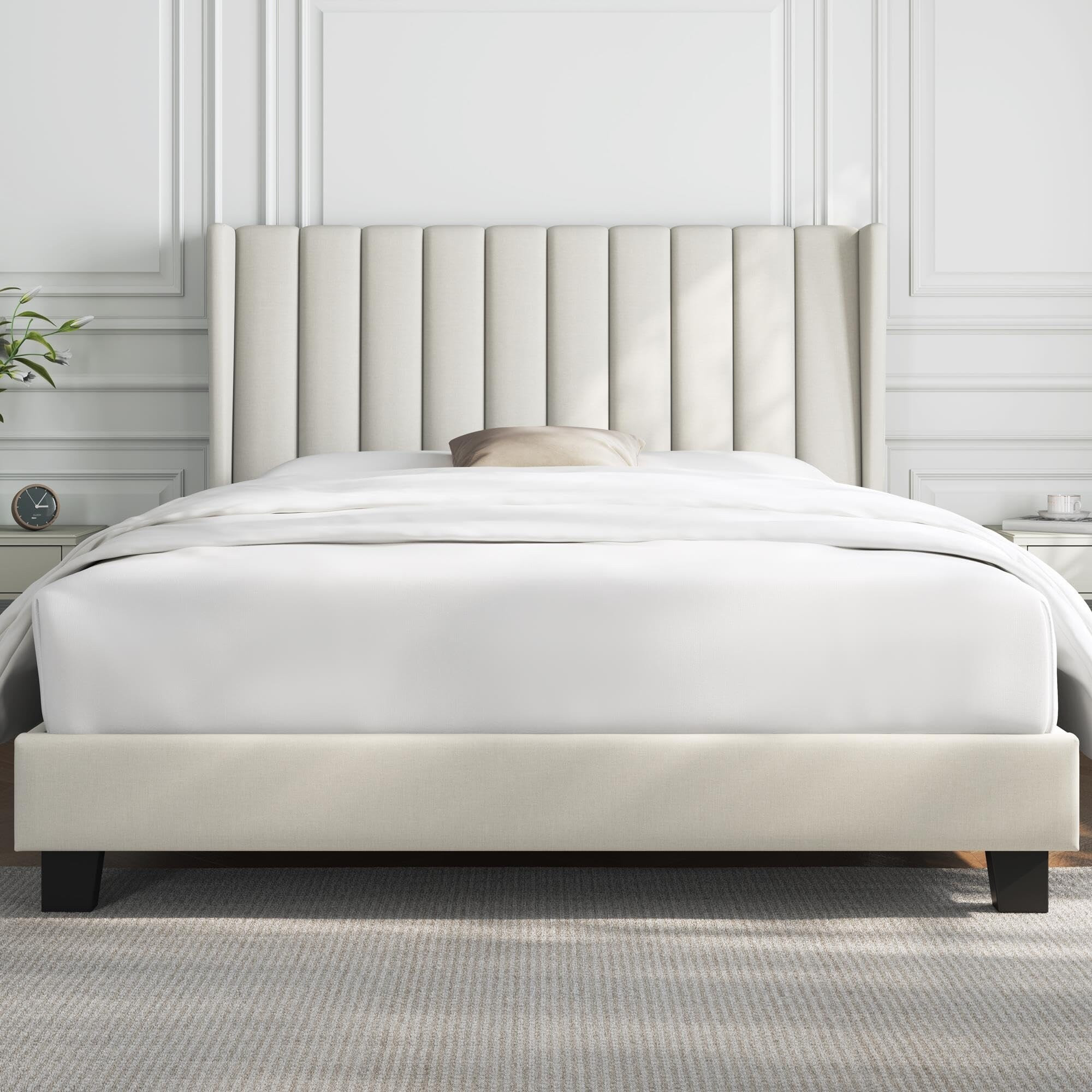 Full Bed Frame Upholstered Platform Bed with Fabric Headboard, Wing Edge/Wooden Slats Support/No Box Spring Needed | Bed Bath & Beyond
