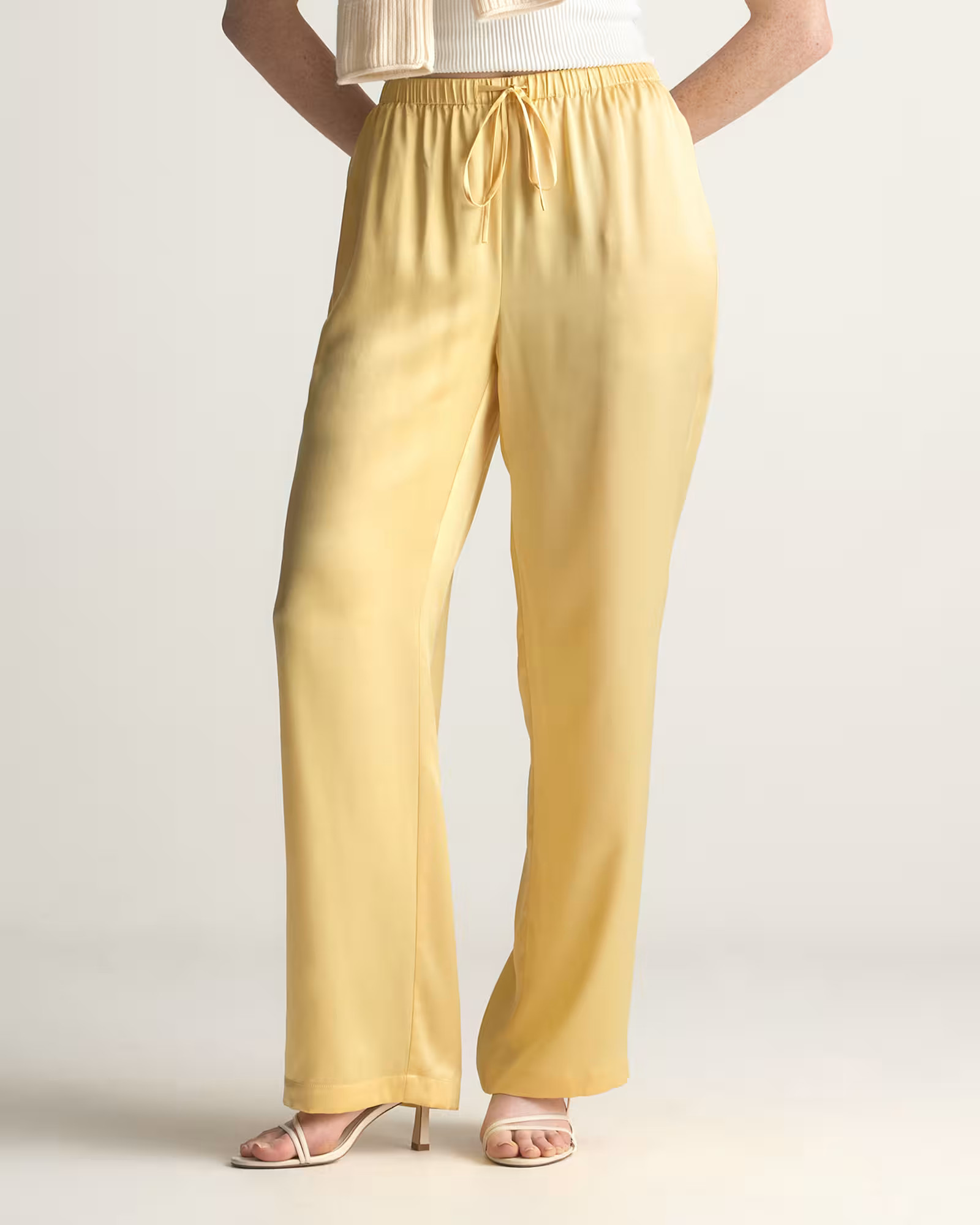100% Washable Silk Drawstring Wide Leg Pants in Butter Yellow | Quince