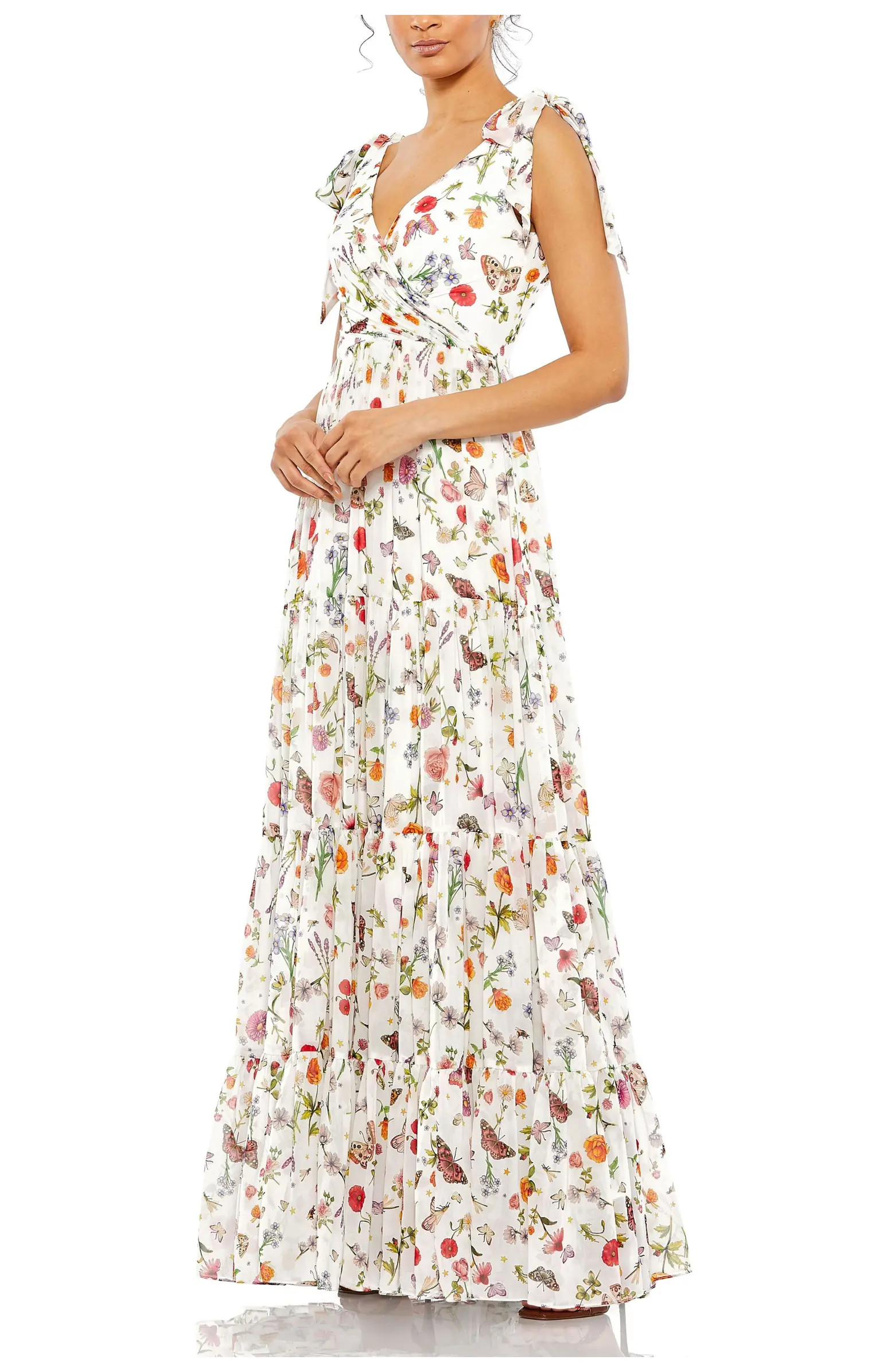 Mac Duggal Floral Print Sleeveless Soft Tie Shoulder Gown | Nordstrom | Nordstrom
