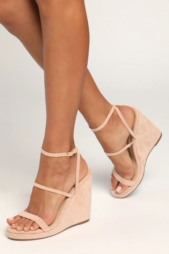 Basik Light Nude Suede Ankle Strap Platform Wedge Sandals | Lulus (US)