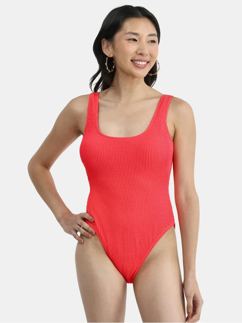 No Boundaries Women's Herringbone Crinkle One Piece Swimsuit, Sizes XXS-XXL - Walmart.com | Walmart (US)