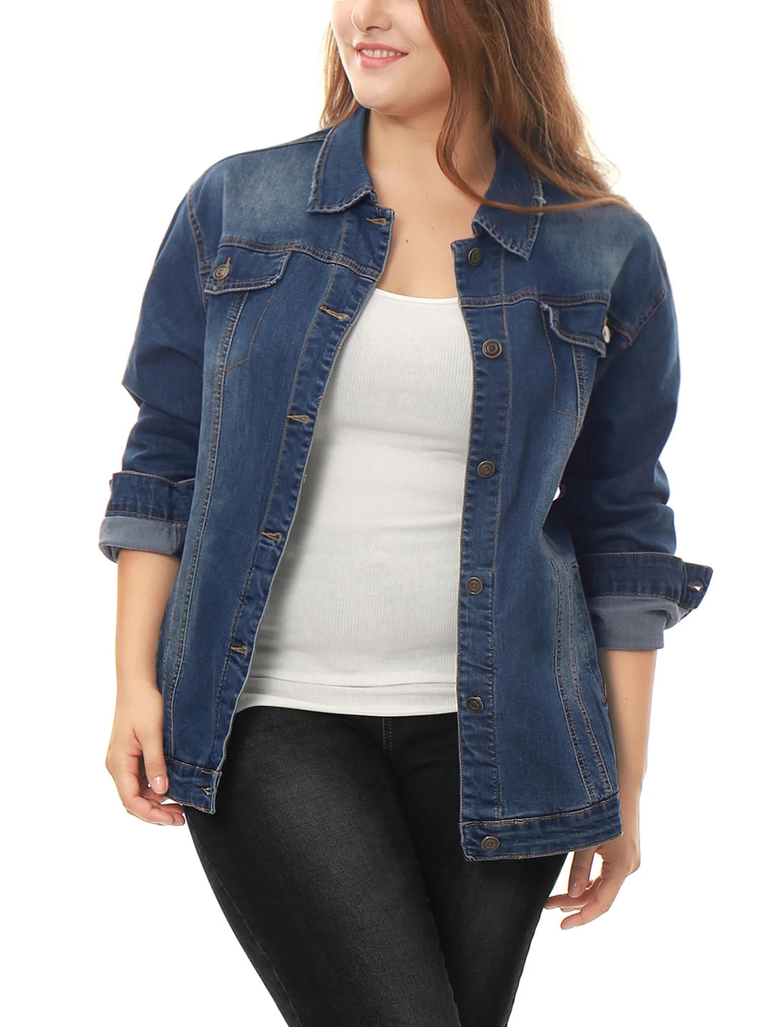 Agnes Orinda Women's Plus Size Jean Jacket Washed Denim Jacket Coat Outerwear | Walmart (US)
