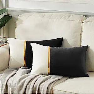 Fancy Homi 2 Packs Decorative Throw Pillow Covers 12x20 Inch for Living Room Couch Bed, Black and... | Amazon (US)