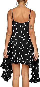 Women's Spaghetti Strap Summer Dress Polka Dot Ruffle Dress Asymmetrical Beach Dress | Amazon (US)