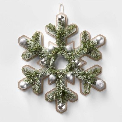 21in Unlit Flocked Snowflake Shape Wreath with Shatterproof Ornaments Silver - Wondershop™ | Target