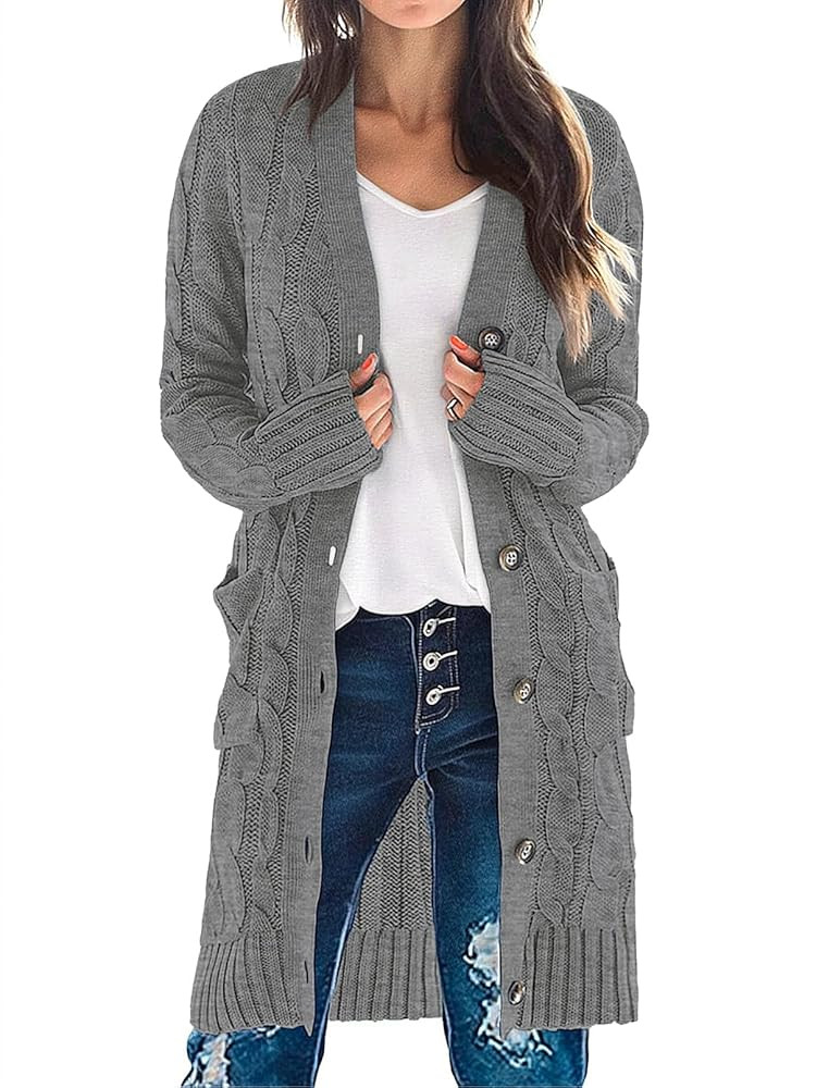MEROKEETY Women's 2025 Long Sleeve Cable Knit Long Cardigan Open Front Button Sweater Outerwear | Amazon (US)