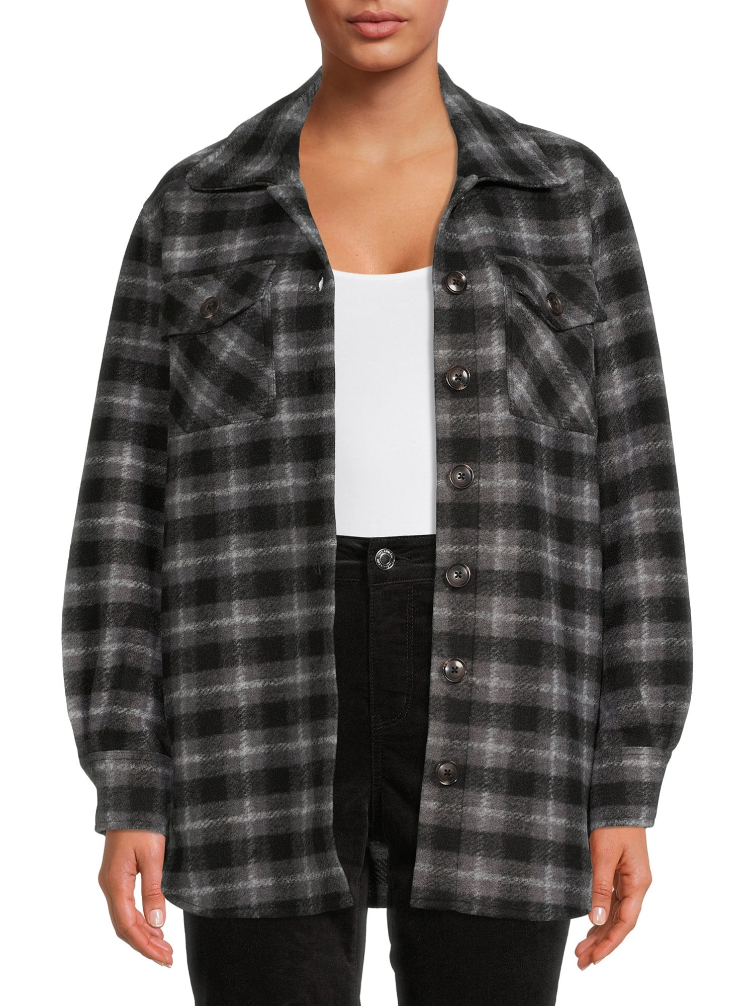 Time and Tru Women's Fleece Shacket - Walmart.com | Walmart (US)