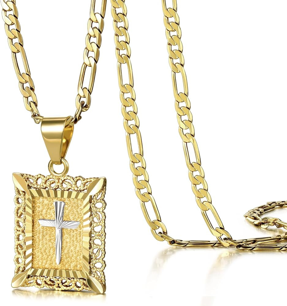 KissYan Cross Pendant Necklace for Women Men, 14K Gold and Silver Plated Square Faith Christian F... | Amazon (US)