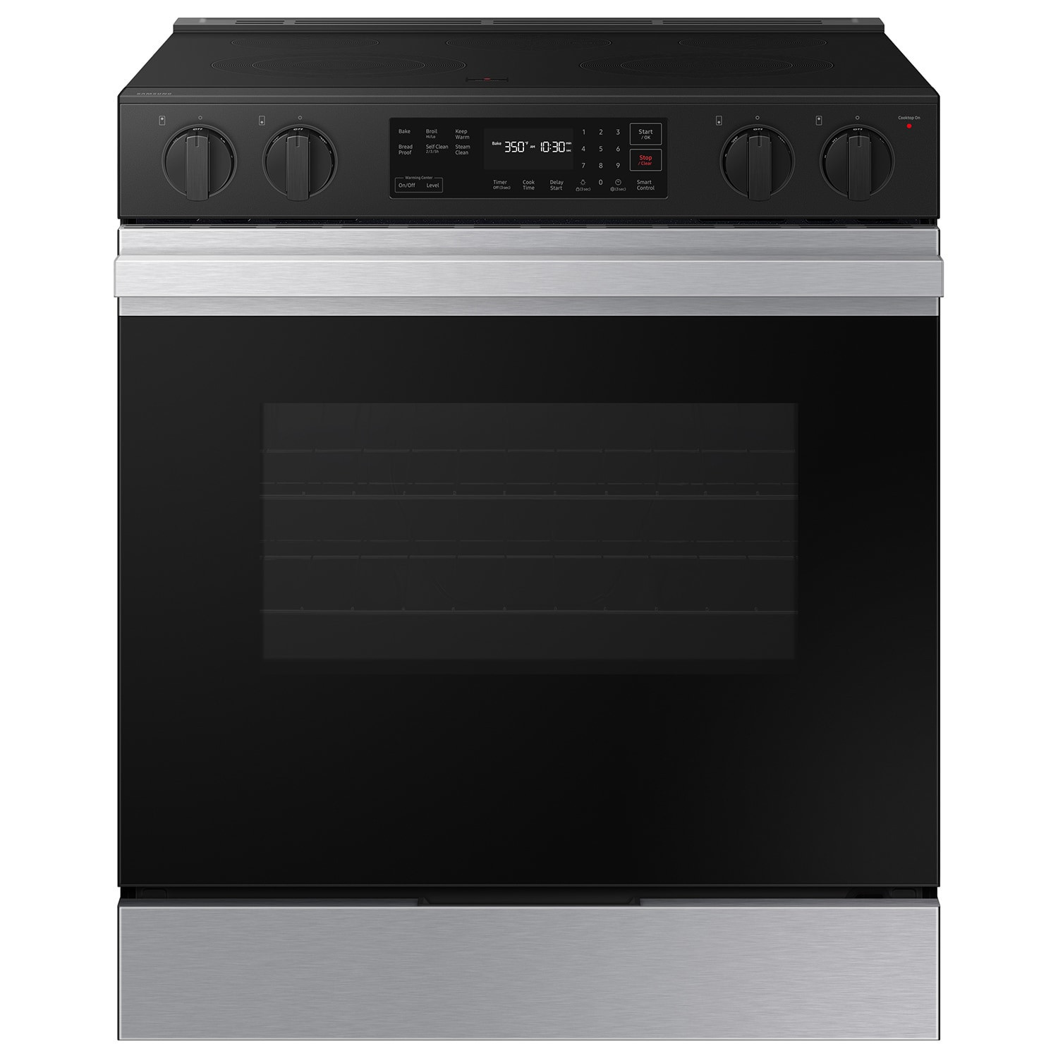 Samsung Bespoke 30-in Glass Top 5 Burners 6.3-cu ft Self & Steam Cleaning Slide-in Smart Electric Range (Stainless Steel) | NSE6DG8100SR | Lowe's