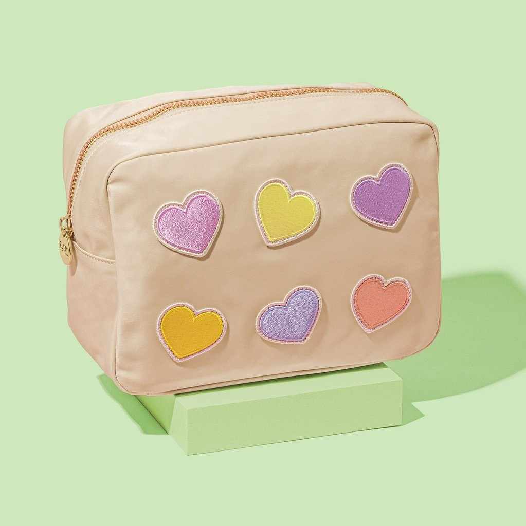Sand Large Pouch with Heart Patches | Stoney Clover Lane
