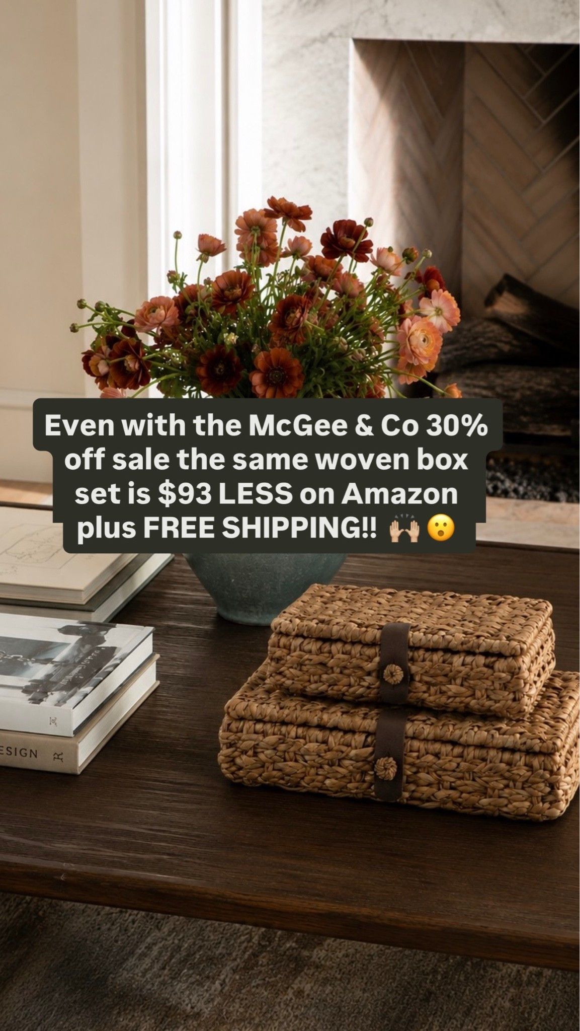 Designer-inspired woven storage boxes for a high-end home decor look ✨ These woven decorative boxes look identical to the McGee & Co version, but the Amazon set is $93 less even during the sale 👀🙌🏼

Perfect for styling coffee tables, built in shelves, entryway consoles, living room decor, office shelving, and neutral home decor. I love the warm natural texture and luxe leather detail for that cozy organic modern / Studio McGee inspired aesthetic 🤎

If you love designer look for less home decor, affordable luxury decor, woven baskets, decorative storage boxes, and elevated Amazon home finds, these are such a good find.

Amazon | Amazon finds | Amazon home decor | McGee & co Memorial Day sale 

#LTKHome #AmazonHome #AmazonHomeFinds #NeutralHomeDecor #OrganicModern #StudioMcGeeStyle #McGeeAndCoInspired #DesignerLookForLess #CoffeeTableDecor #ShelfStyling #BuiltInStyling #LivingRoomDecor #DecorativeBoxes #WovenDecor #AffordableHomeDecor

#LTKSaleAlert #LTKHome