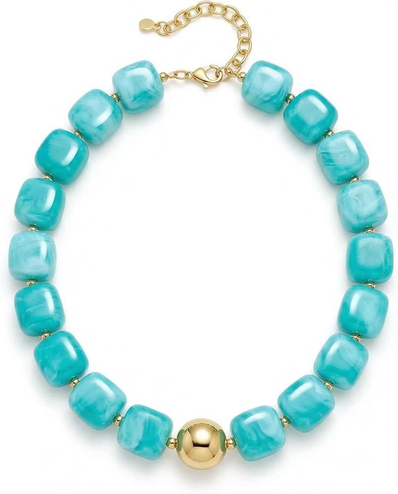 Summer Beach Jewelry Chunky Beaded Necklace for Women Trendy Statement Big Colorful Resin Bead Ch... | Amazon (US)