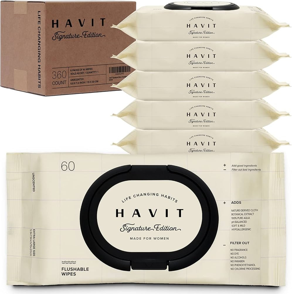 HAVIT Signature Edition Flushable Wipes for Women, Plant-Based Cloth with Natural Pulp, Plantago ... | Amazon (US)
