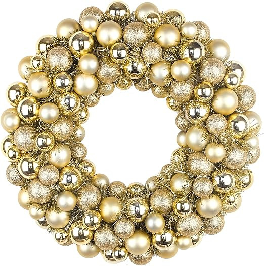 Costyleen 16 Inch Christmas Ball Wreath Home Party Decors Xmas Front Door Decorative Hanging Chri... | Amazon (US)