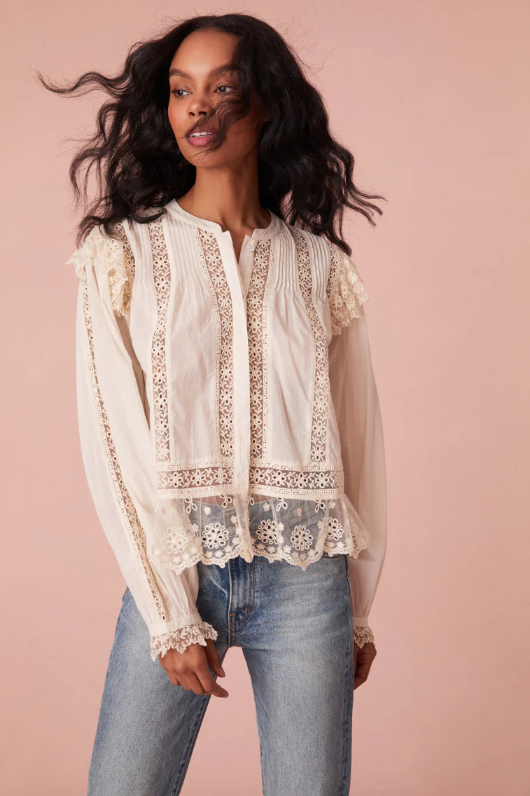 Kava Ruffle Long Sleeve Blouse | LOVESHACKFANCY