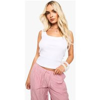 Womens Thick Binding Square Neck Vest Vest - White - 8, White | Boohoo.com (UK & IE)