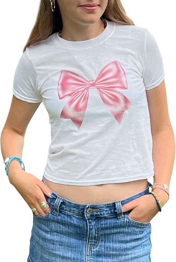 Y2k Fruit Print Baby Tee Graphic Crop Top Women Teen Girl Short Sleeve Slim Fit Grunge Summer Aes... | Amazon (US)