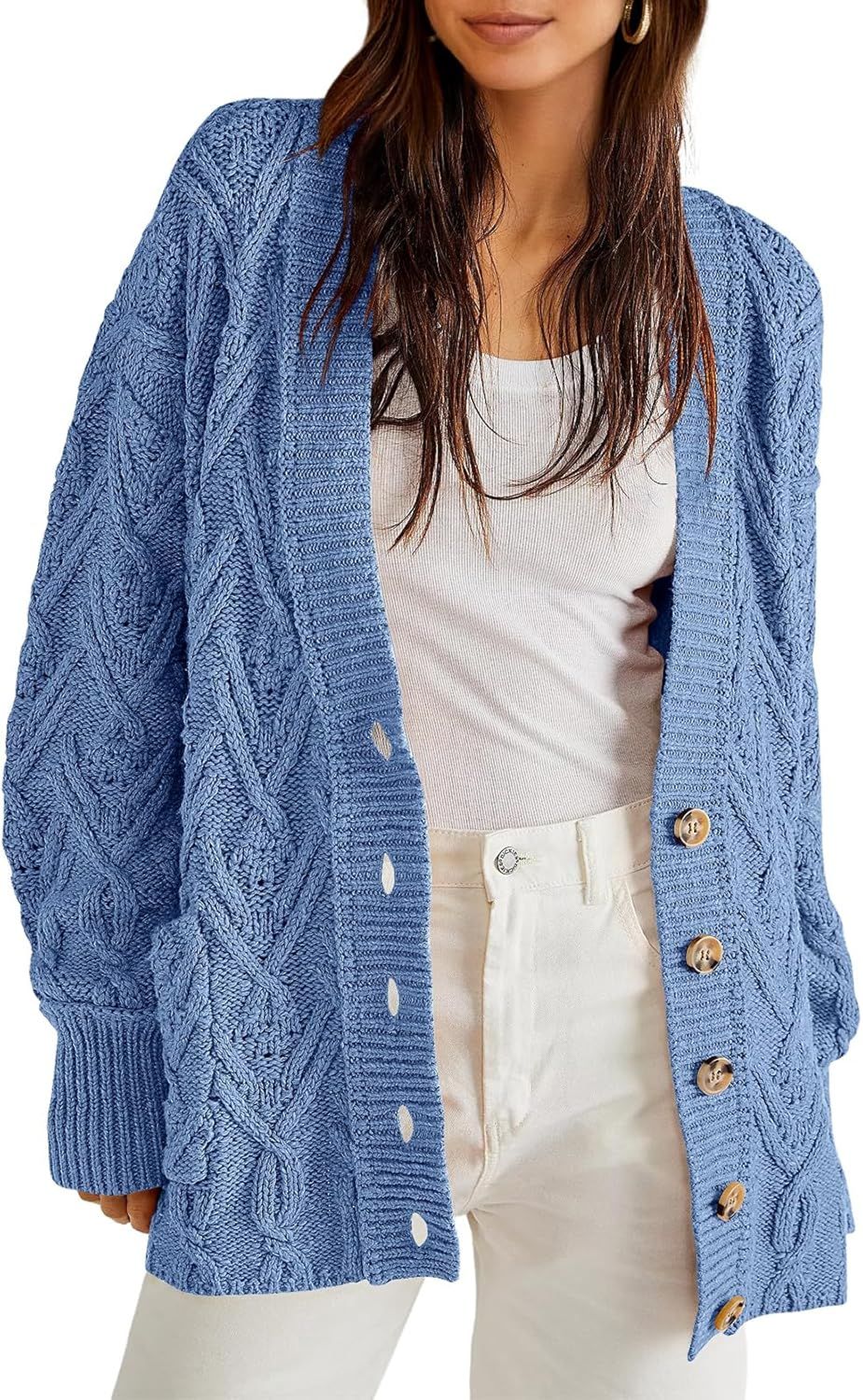 Women's Long Sleeve Cable Knit Cardigan Sweaters 2023 Oversized Open Front Long Cardigans Button ... | Amazon (US)
