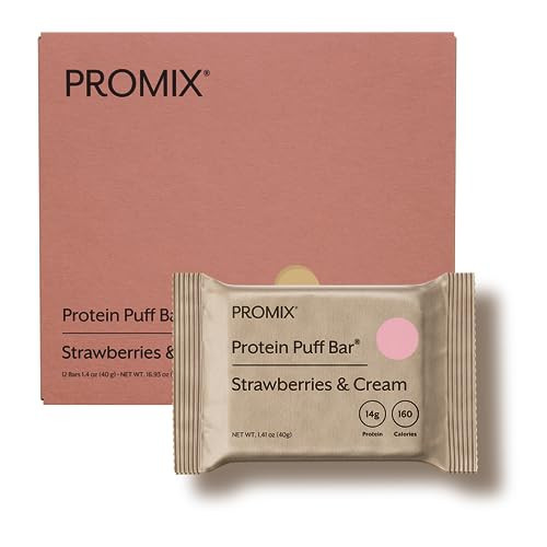 ProMix Nutrition Whey Protein Isolate Puff Bar, Low Carb Healthy Snack with Egg Whites - Grass Fed,Gluten Free, Low Sugar, Soy Free (Strawberries & Cream) - 12 Bars | Amazon (US)