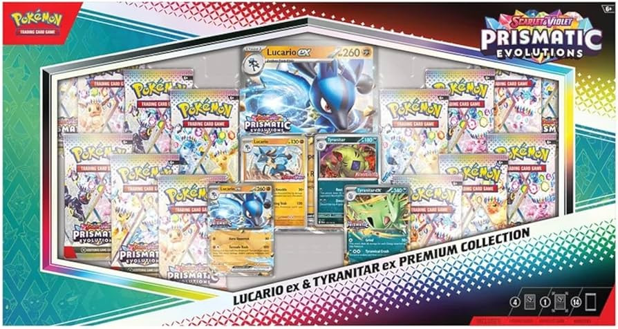 Pokemon TCG Scarlet & Violet Prismatic Evolutions Lucario ex & Tyranitar ex Premium Collection Bo... | Amazon (US)