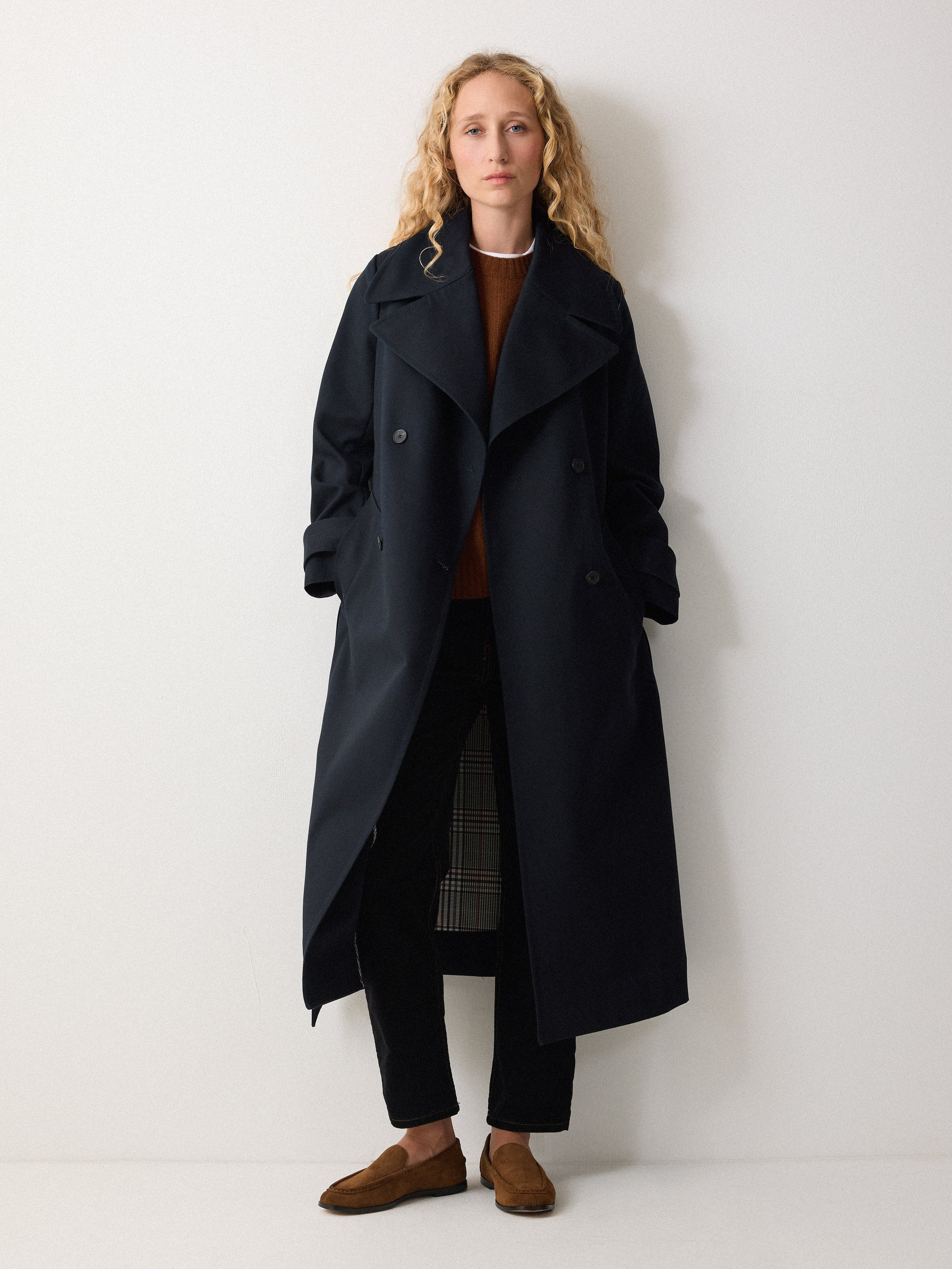 Bonded Cotton Trench Coat | Navy | Jigsaw (UK)