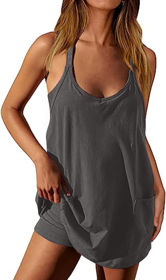 Yimoon Women's Tennis Dress Built-in Shorts & Bra Sleeveless Workout Mini Dress Casual Spaghetti ... | Amazon (US)