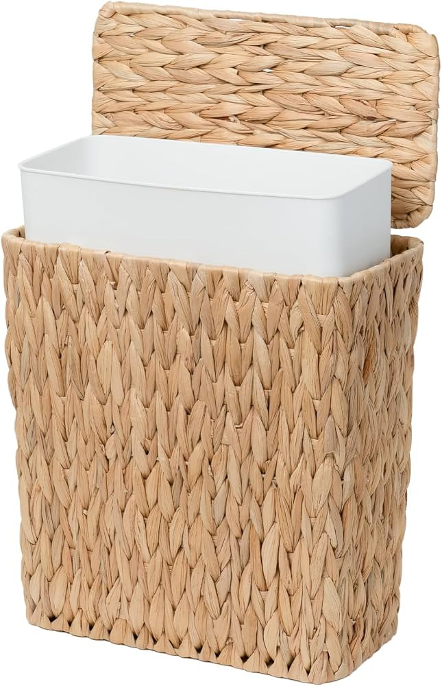 Coeusy Wicker Trash Can, Small Bathroom Trash Can with Lid, 3 Gallon | Amazon (US)