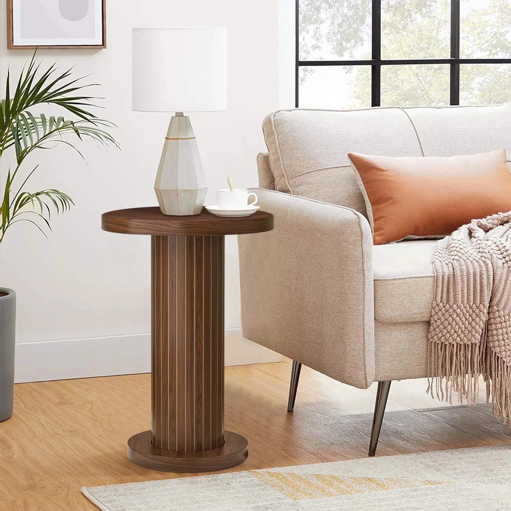 Small Round Pedestal Side Table, Drink Table for Small Spaces, Modern Accent Table, Walnut | Walmart (US)