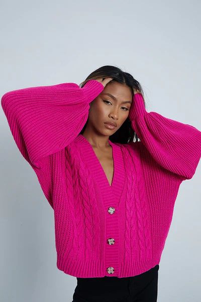 Pink Balloon Sleeve Cable Cardigan | ISAWITFIRST UK