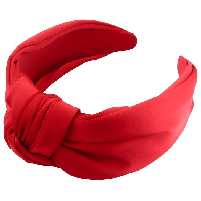 Red Headband Knot Headband for Women, Wide Headbands Non Slip, Satin Top Knotted Headband Wide He... | Amazon (US)