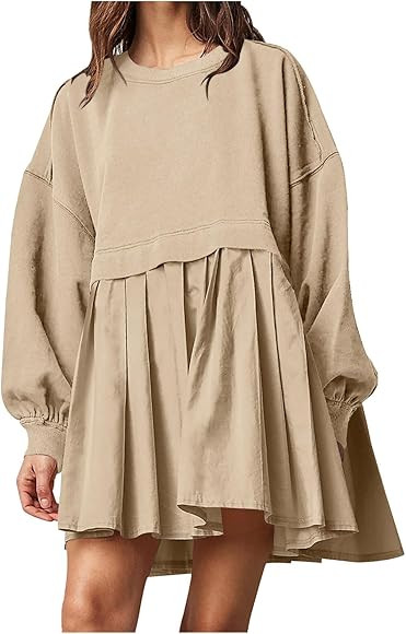 Womens Oversized Sweatshirt Dresses Long Sleeve Crewneck Pullover Tops Patchwork Sweatshirts 2023 Fa | Amazon (US)