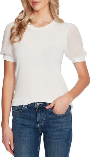 Puff Sleeve Mixed Media Top | Nordstrom