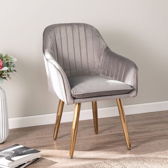 Slandtin Upholstered Accent Chair Gray/Gold - Aiden Lane | Target