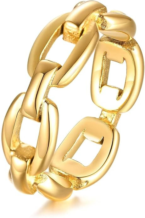 VNOX 18K Gold Plated Stainless Steel Cuff Link Ring for Women | Modern chain-link ring with a pol... | Amazon (US)