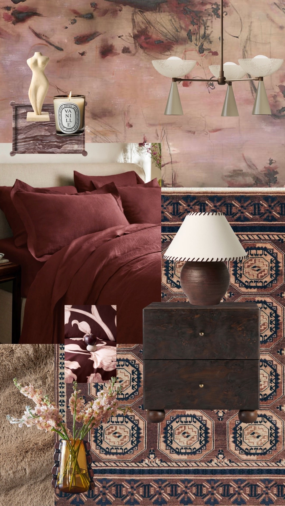 Moody Romance - It layers deep wine tones, textural woods, and vintage-inspired rugs with soft, artistic flourishes.

#LTKHome