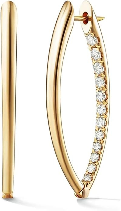 Gold Hoop Earrings for Women, 925 Sterling Silver Post Delicate Minimalist Geometric V Drop Earri... | Amazon (US)