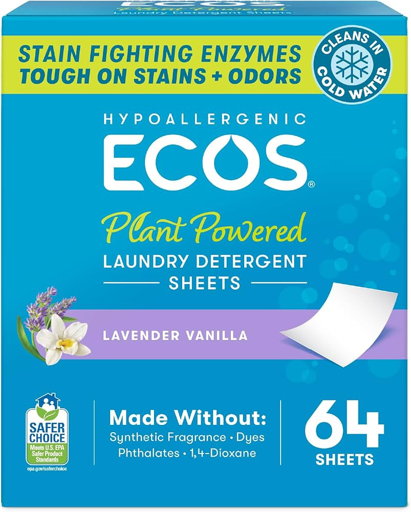 ECOS Laundry Detergent Sheets Vegan, No Plastic Jug, No Mess, Liquid Free - Hypoallergenic, Plant... | Amazon (US)