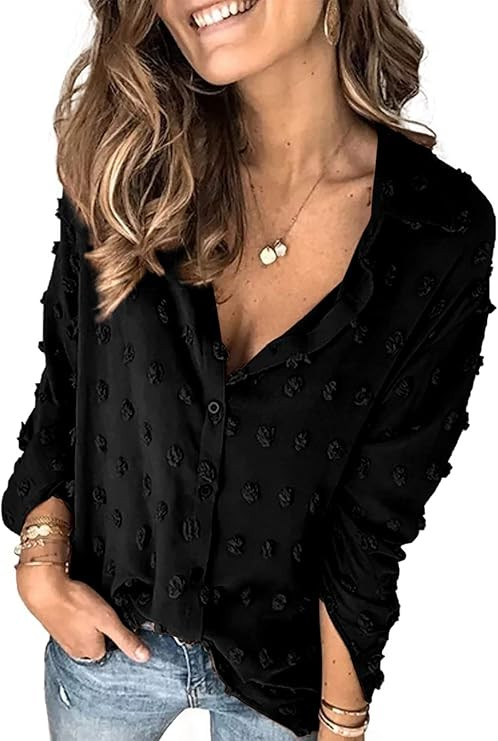 Astylish Women Pompom Button Down Shirt Casual Blouse Top | Amazon (US)