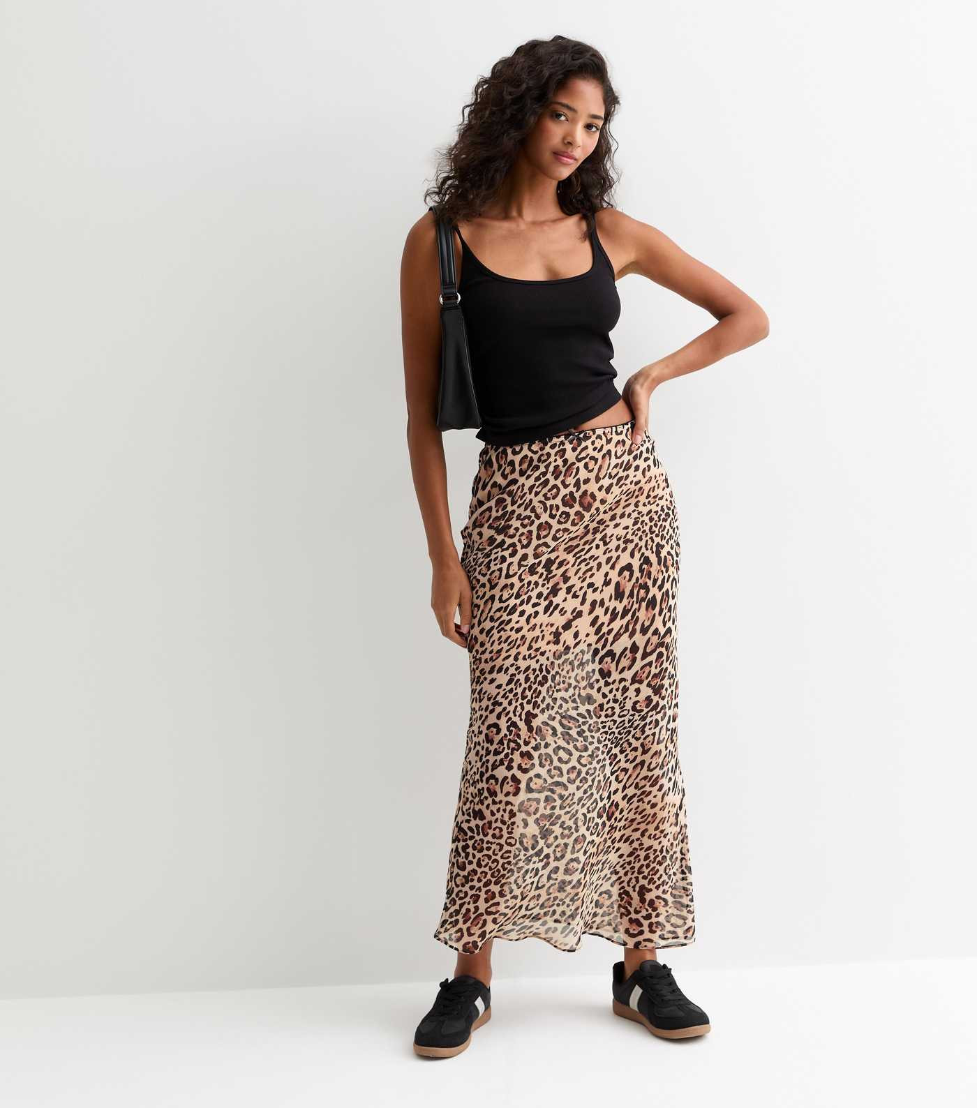 Brown Animal Print Chiffon Midi Skirt  | New Look | New Look (UK)